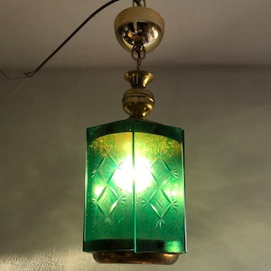 Bohemian Glass Chandelier Hand Painted Green Lighting Antique Art Deco Ceiling Light Fixture Vintage Lighting
