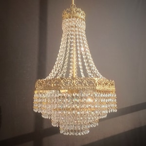 Vintage Brass Crystal Basket Chandelier - 3-Light LED Ceiling Fixture