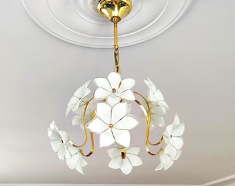 Vintage Murano Glass Flower Chandelier, One Light White Ceiling Lamp