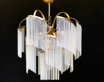 Vintage Milk Glass Chandelier Art Deco 3-Lamp Retro Style