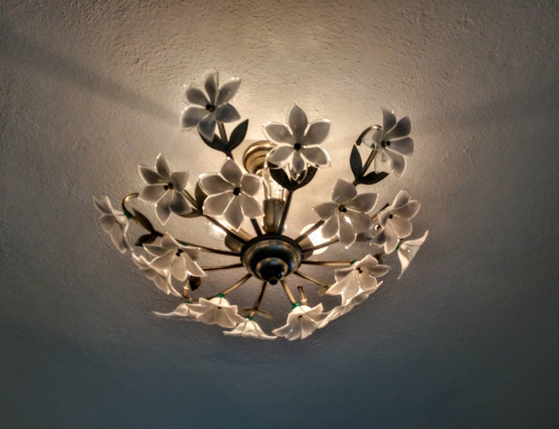 Art Deco Retro Vintage Murano Milk Glass Chandelier LED Semi Flush Basket Ceiling Light Fixture Wedding Dining Room Entryway Halllighting