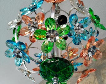 Vintage Crystal Flower Chandelier Hand Painted Shabby Chic 3-Light Fixture