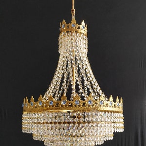 Antique Brass Crystal Chandelier: Aqua Blue Basket Light Fixture