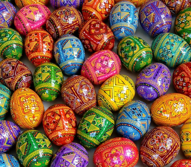 Set of 100 Hand Painted Wooden Ukrainian Pysanky Easter Eggs Etsy