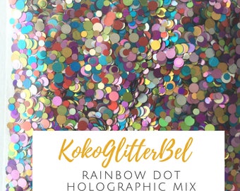 Rainbow Color Glitter Dots Large Glitter Mix Solvent Resistant for Nail Art * 5 grams 10 grams 1 tsp Options