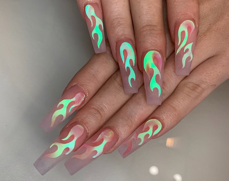 flame nails decals 400 flames 16 sheets fire nail art etsy