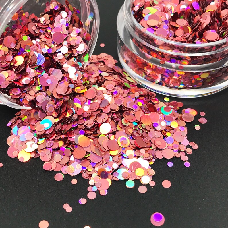 Rose Gold Pink Holographic Glitter Dots Mix Solvent Resistant Etsy