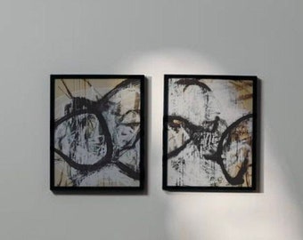 Díptico / técnica mixta / acrílico / pintura abstracta / pintura abstracta / formas geométricas / cartón / único