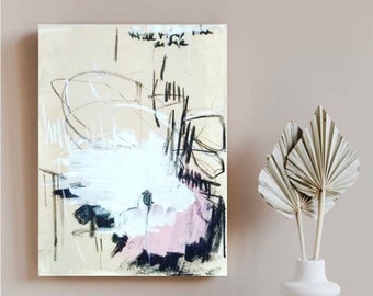 Pintura acrílica abstracta / Pintura abstracta / Pintura abstracta / rosa / blanco / negro / beige / único