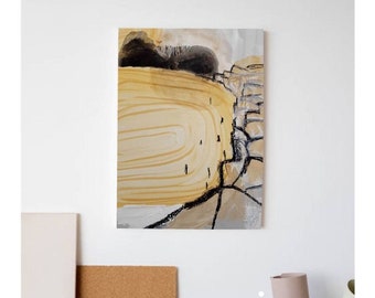 Paisaje / Paisaje / amarillo / abstracto / minimalismo / arte / pintura / acrílico / negro / único