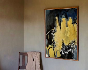 Pintura acrílica abstracta / Pintura abstracta / Imagen abstracta / amarillo / azul / negro / blanco / Único