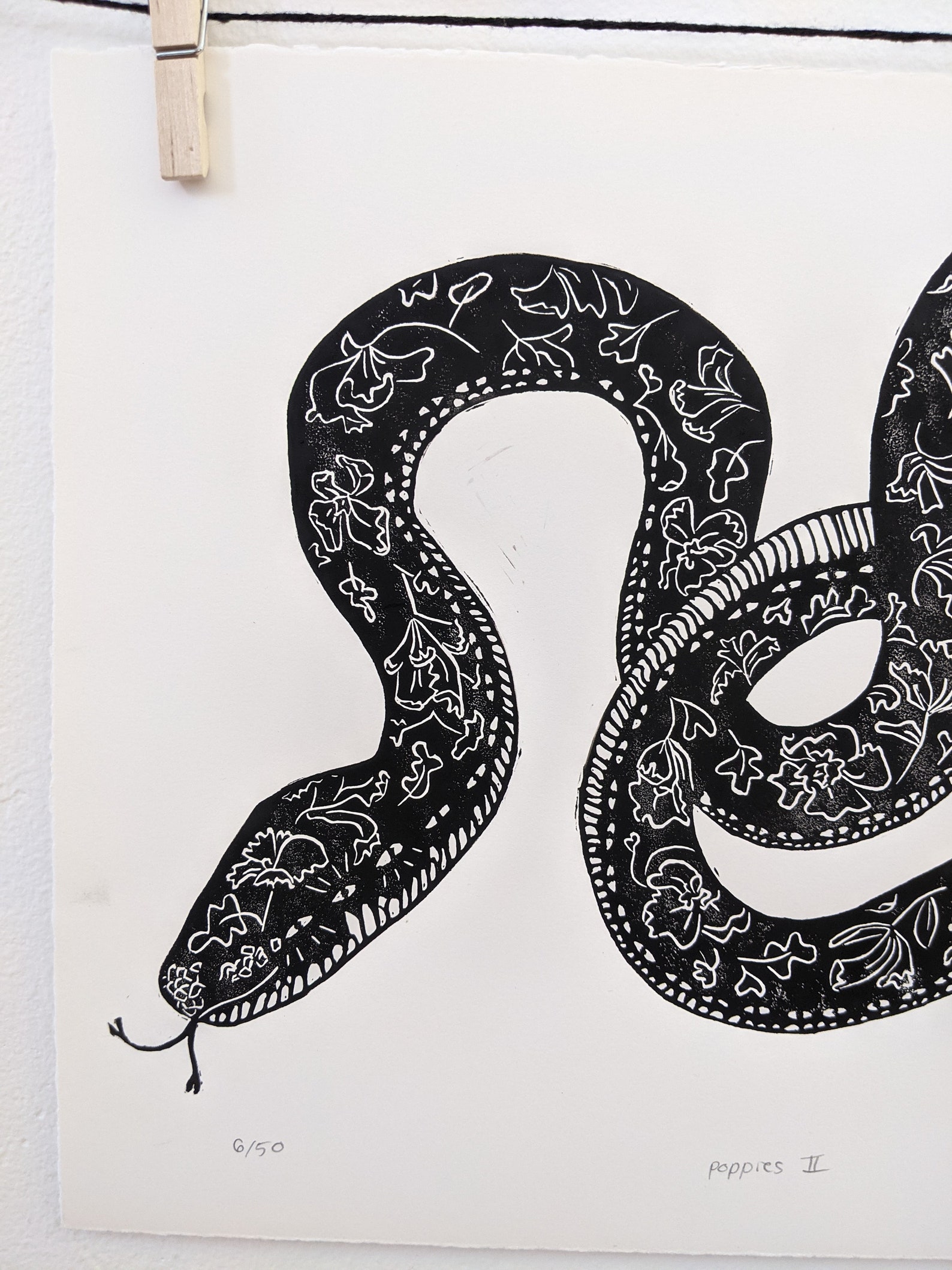 Original Hand Carved Hand Printed Linocut Snake Print Etsy