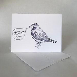 Scheda dell'uccello del fringillide di zebra, cartolina d'auguri, carta di compleanno, ti amo scheda, mi manca la vostra carta, pensando di card, scheda in bianco