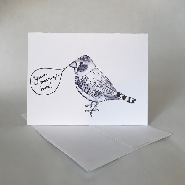 Zebra finch bird card, greeting card, birthday card, I love you card, I miss you card, thinking of you card, blank card