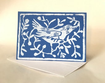 Bird block print greeting card