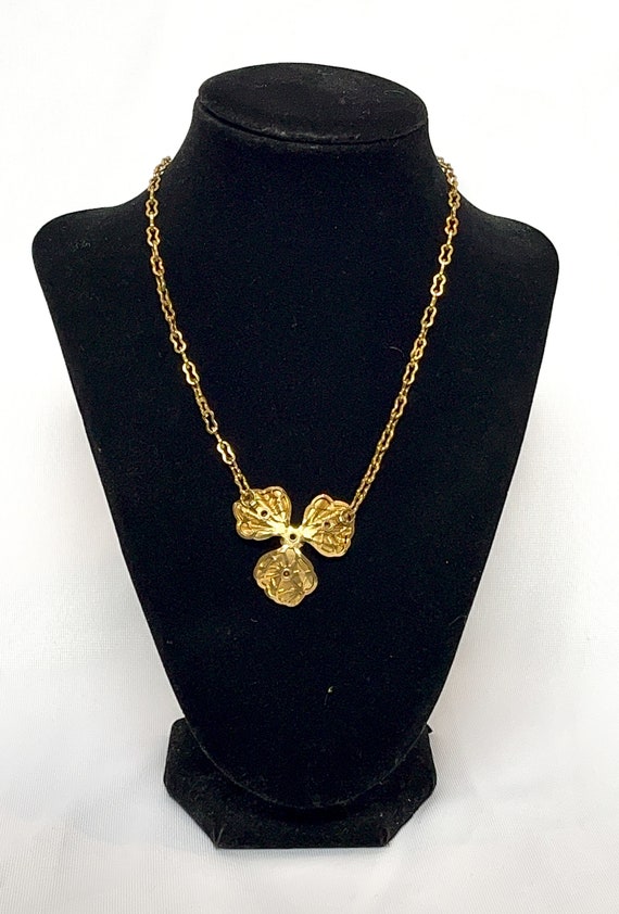 80s Trifari Necklace Pink Flower with Gold Tone Chain