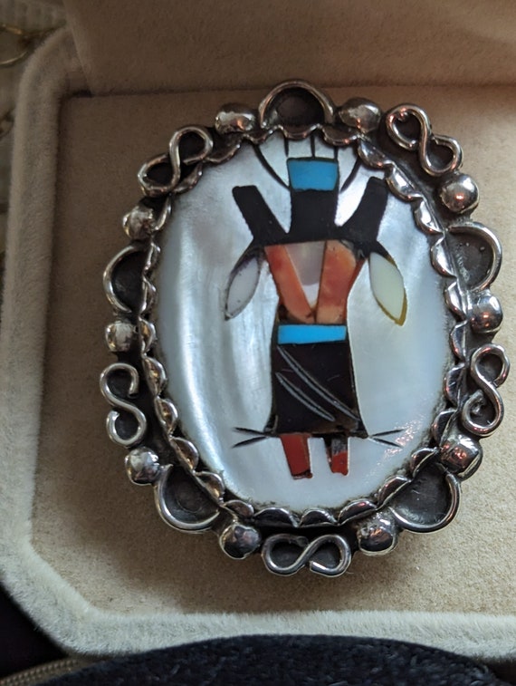 Old Zuni Navajo Inlay Kachina Dancer Silver Statem