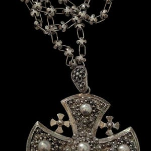 Vintage Large Maltese Cross Pendant - Signed Jerusalem Fob - 28 Grams