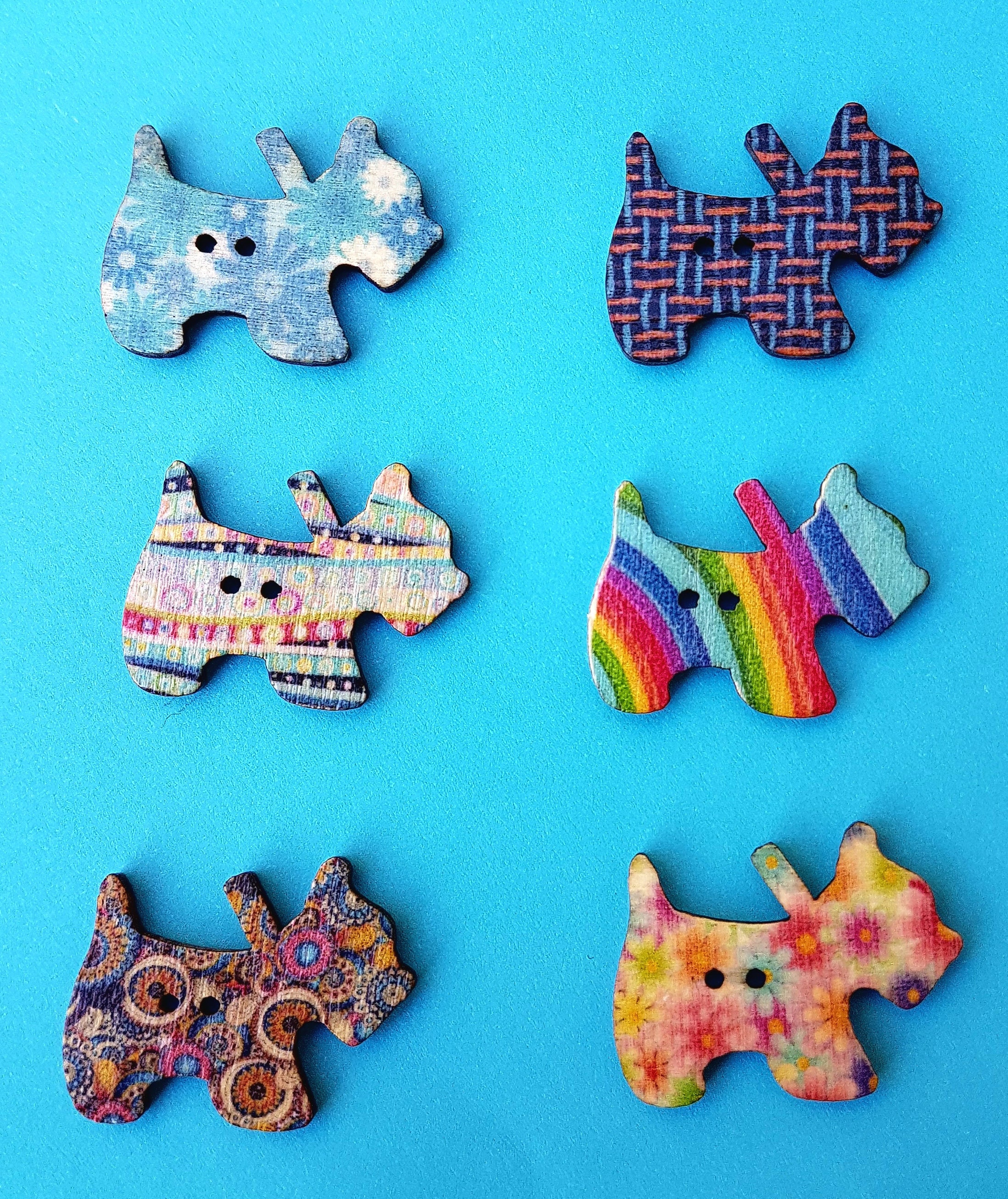 Wooden Scottie dog buttons. Set of 6. Handcarded. Etsy