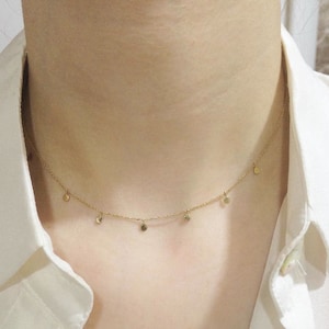 14k Yellow Gold Coins Necklace Gold Choker Necklace Solid Gold Chain Necklace Valentine Day Gift Necklace Gift for Wife Dainty Gold Necklace