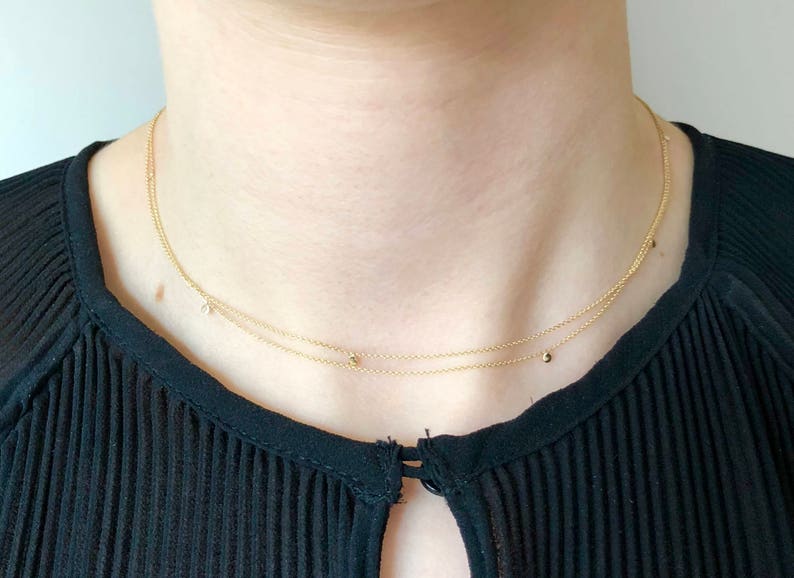 Tiny Solid Gold Necklace Minimalist 14K Gold Necklace Dainty Etsy