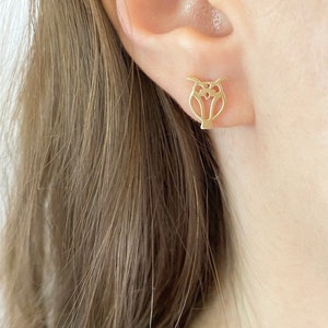 Eule Ohrringe, 14K Solid Gold Tier Ohrringe, Valentinstag Geschenk, Freundin Geschenk, Weihnachtsgeschenk, Hochzeitsgeschenk, Geburtstagsgeschenk