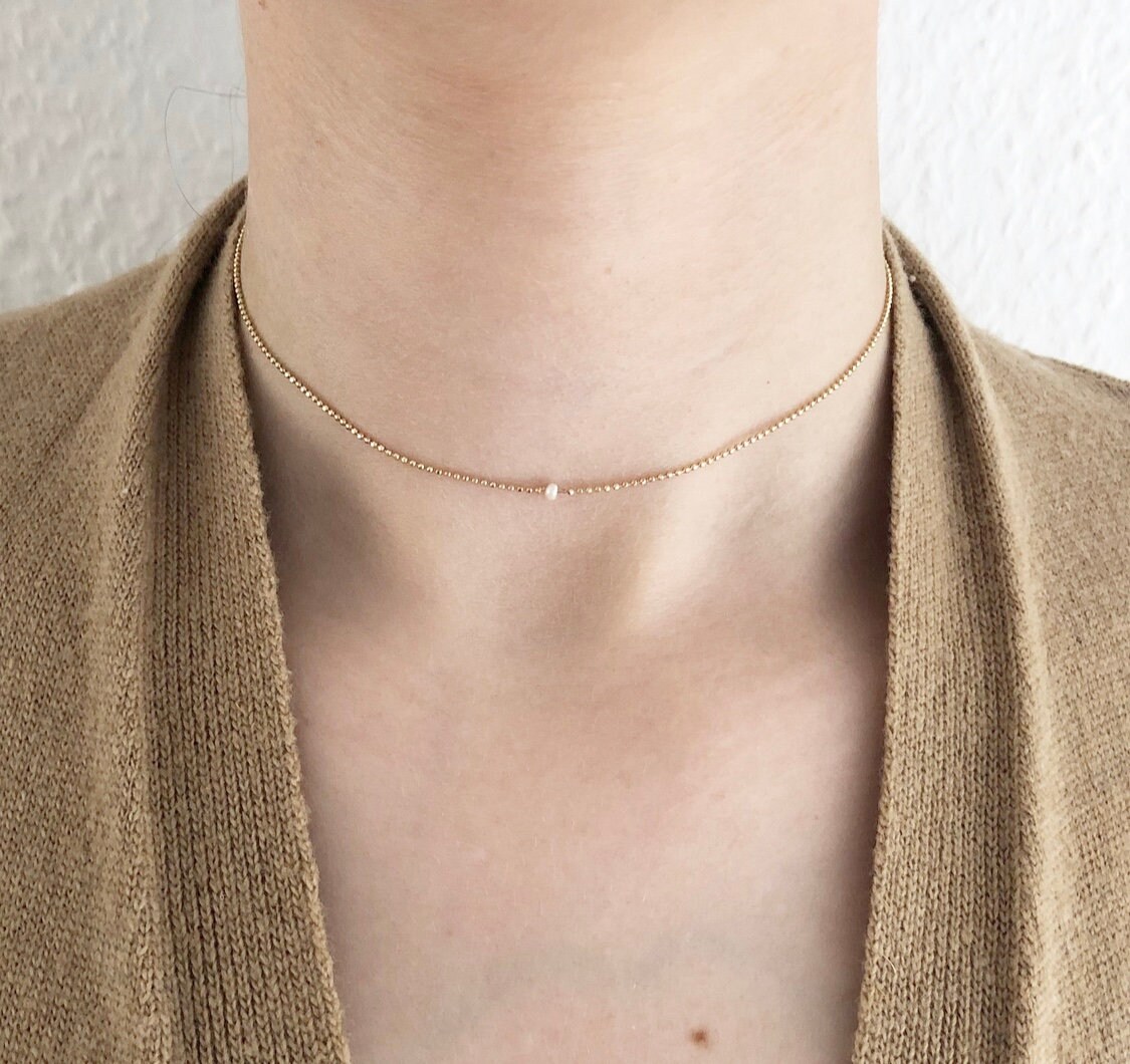 14k Solid Gold Ball Bead Choker 14k Gold Ball Chain 14k Gold Etsy