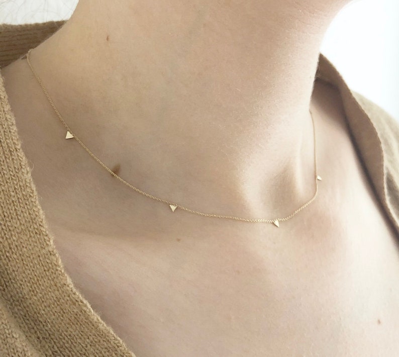 Gold Triangle Necklace 14K Gold Necklace Yellow Gold Solid Etsy