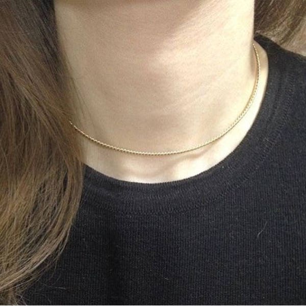 Solid Gold 14k Choker Solid Gold Chain Gold Choker Necklace Gifts for Mom Simple Gold Necklace Anniversary Gift Delicate Everyday Necklace