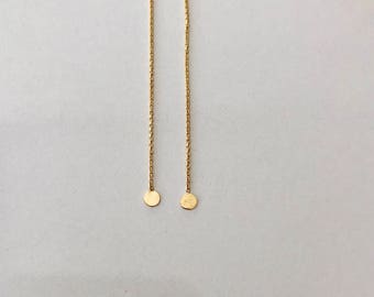 14k Solid Gold Coin Earrings Gold Dangle Earrings Aesthetic Earrings Dainty Earrings Gift For Her Chain Earrings 14k Gold Earrings For Women