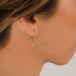 14k Gold Chain Ball Stud Earrings Solid Gold Earrings Aesthetic Earrings Gifts For Mom Chain Stud Earrings Gold Drop Earrings Wedding Gift