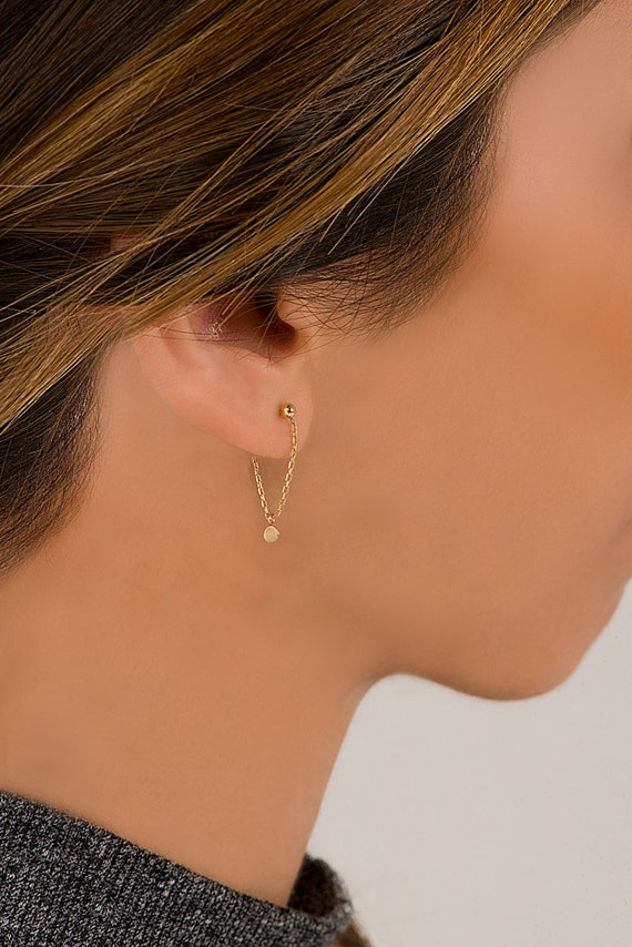 14k Gold Chain Ball Stud Earrings Solid Gold Earrings Aesthetic Earrings Gifts for Mom Chain Stud Earrings Gold Drop Earrings Wedding Gift Etsy Canada