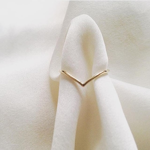 14k Gold V Shaped Ring, 14k Gold Ring, Gold Stacker, Gold Band Ring, Delicate Ring, 14k Chevron Ring, Gift for Her, Wedding Band