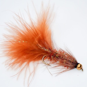 Fishing Flies, Trout Flies - 4 Bead Head Woolly Bugger - Brown - Sizes 10, 12, 14, 16 - Gifts for Men, Birthday Gift s for Men