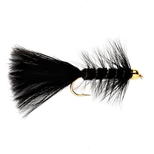 Fishing Flies, Trout Flies - 4 Black Bead Head Woolly Bugger - Size 10, 12, 14, 16 - Gifts for Men