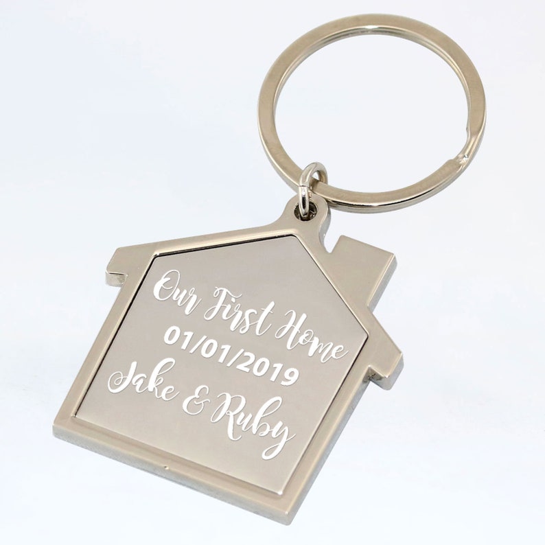 PERSONALISED PAIR of First Home Keyrings Our First Home Keyring Customised Names & Date House Gift Home Gift image 3