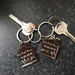 PERSONALISED PAIR of First Home Keyrings Our First Home Keyring Customised Names & Date House Gift Home Gift image 2