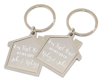 PERSONALISED PAIR of First Home Keyrings Our First Home Keyring Customised Names & Date House Gift Home Gift