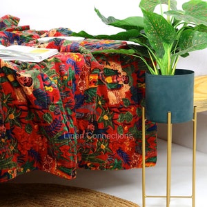 Velvet Frida Kantha Quilt Cotton Quilt Patchwork Quilt Handamade Red Velvet Quilt Floral Quilt Comforter Bedspread Blanket Bedcover Indian