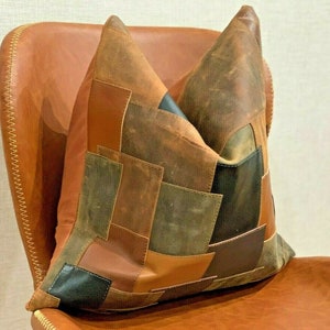 Linen Connections Genuine Leather Patchwork Cushion Cover Pillow Cover Leather Pillow Leather Cushion Vintage Leather Tan Pillow Cover