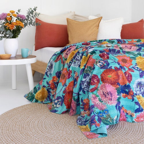 Linen Connections Palm Tree Kantha Quilt Indian Quilt Block Etsy Australia