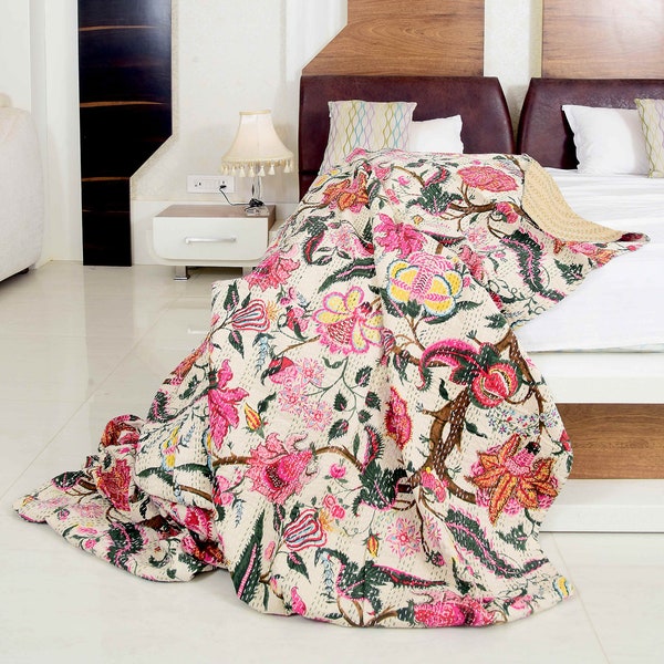 Leinen Verbindungen Kantha Quilt Indische Quilt Block Druck Quilt Tagesdecke Boho Boho Baumwolle Überwurf Quilt Handgemachte Decke