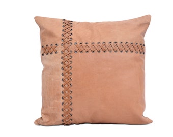 Linen Connections Genuine Leather Patchwork Cushion Cover Pillow Cover Leather Pillow Leather Cushion Vintage Leather Tan Pillow Cover