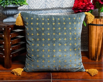 Coussin marocain Coussin de pompon Coussin Boho Coussin Main Tufted Coussin Décoratif Oreiller en Bois 45 * 45cm