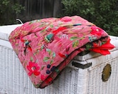 Velvet Quilt Cotton Quilt Patchwork Quilt Handamade Red Velvet Quilt Floral Quilt Comforter Bedspread Baby Quilt Blanket Bedcover Indian