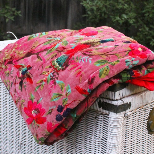 Velvet Quilt Cotton Quilt Patchwork Quilt Handamade Red Velvet Etsy