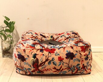 Velvet Patchwork Ottoman Pouffe Pouf Foot Stool Boho Yoga Meditation Home Decor - Cover only.