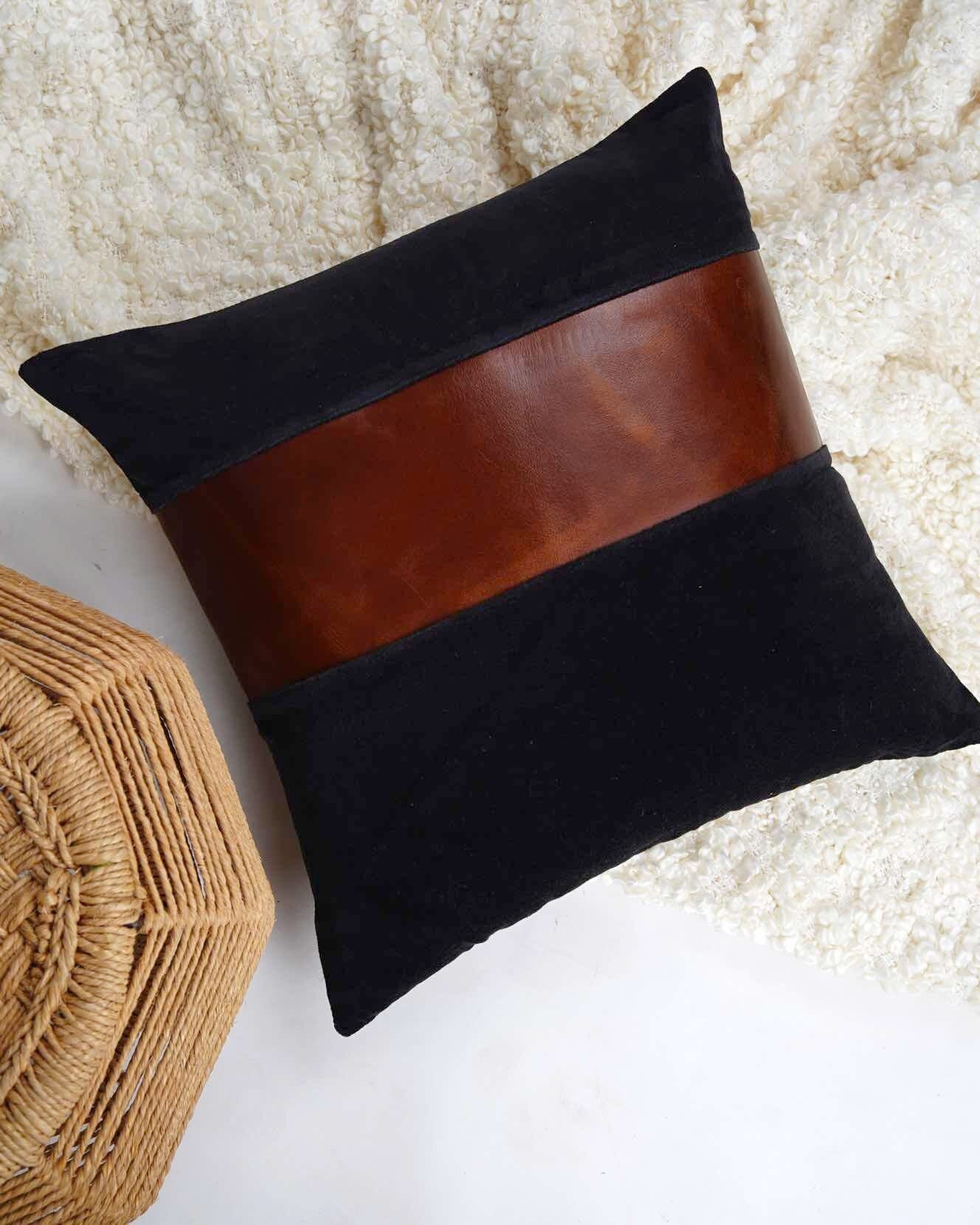 Tan leather pillow cover hotsell