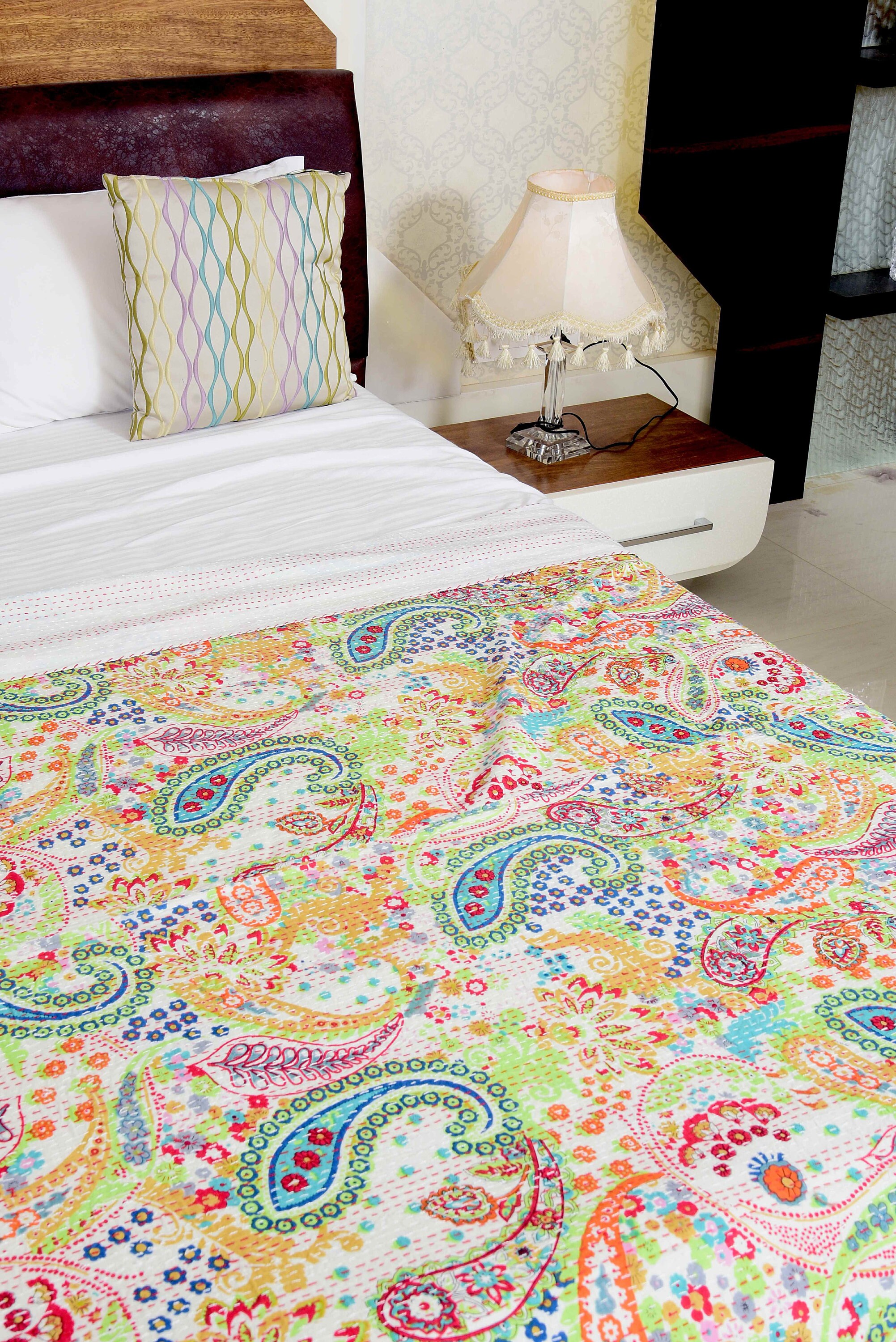 Linen Connections Kantha Quilt Indian Quilt Block Print Quilt Etsy