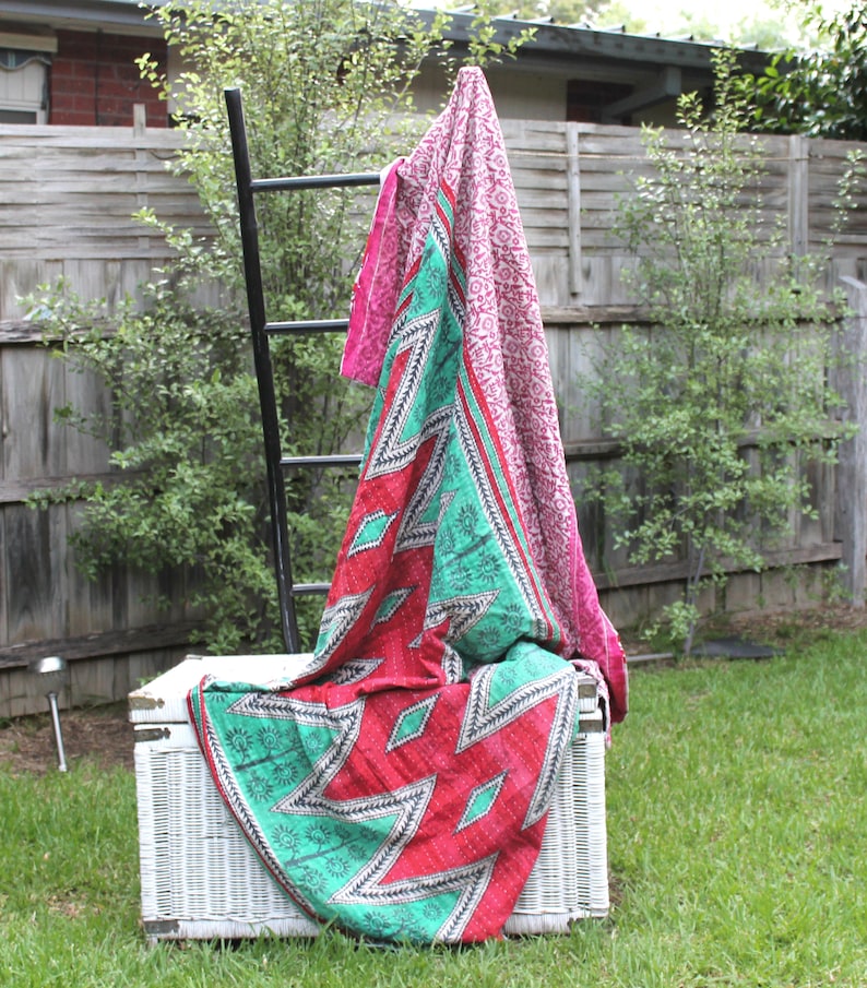 Vintage Hand Made Indian Kantha Bed Spread Blanket Throw Boho Home Decor Linen Connections Patchwork Boho throw kantha quilt baby blanket